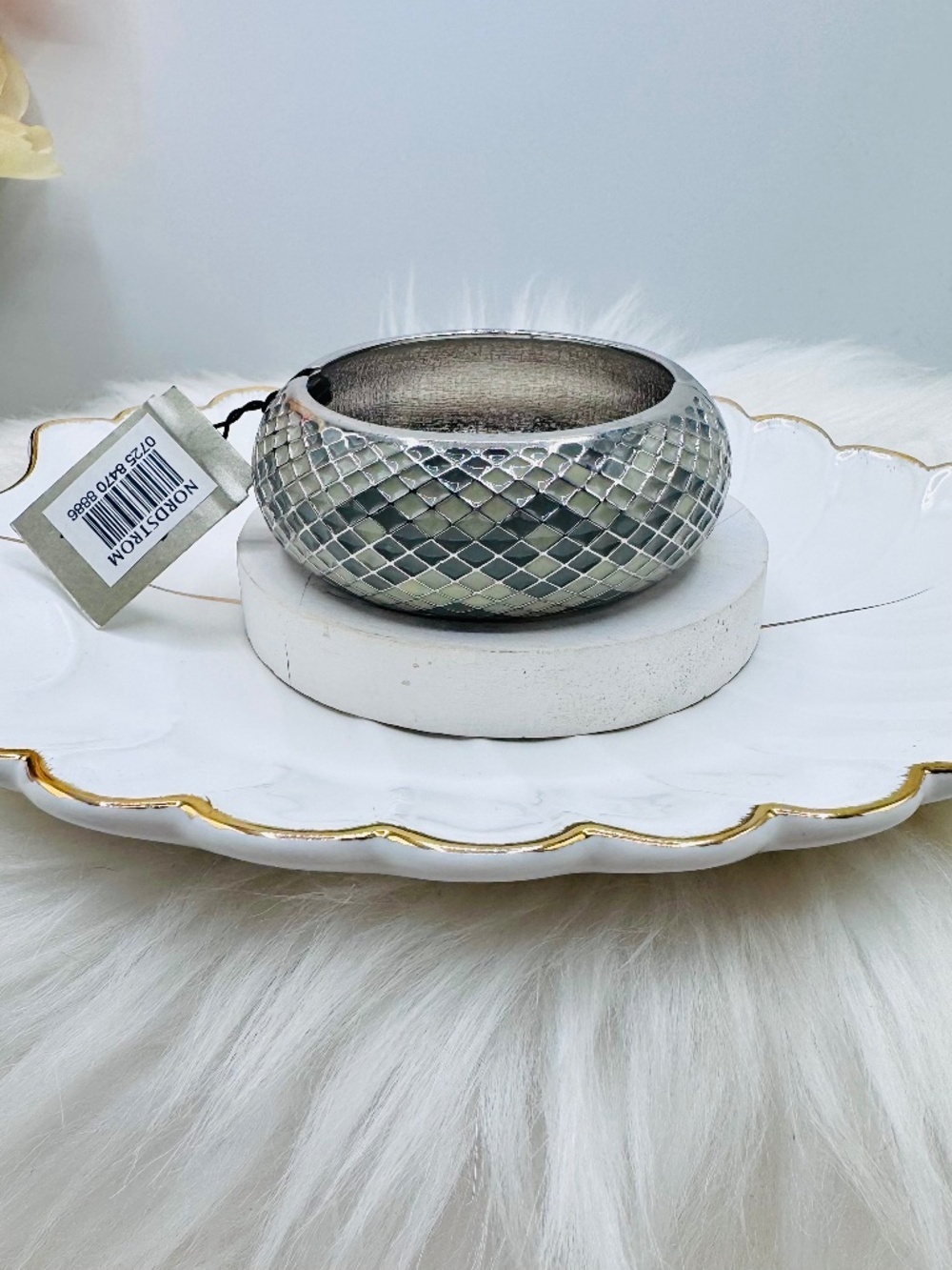 Silver Tone Mosaic Tile Wide Bangle Bracelet Statement Nordstrom